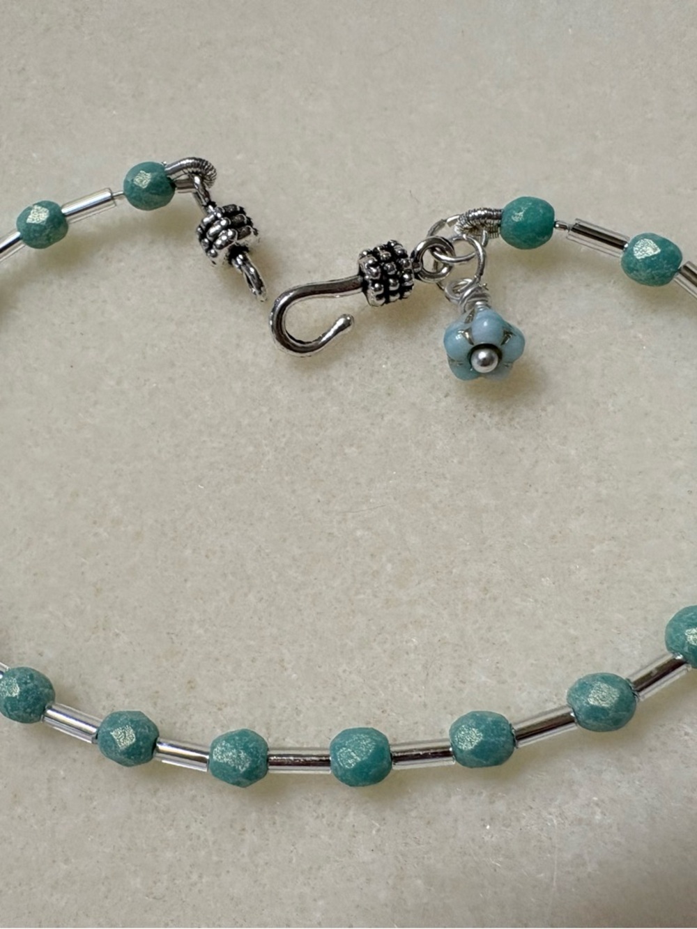 Seafoam Faceted Bead Necklace with Silver Accents